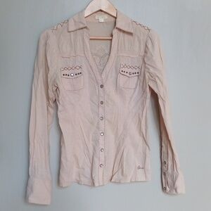Ptp17" Guess Light Beige Embroidered Button-Down Shirt